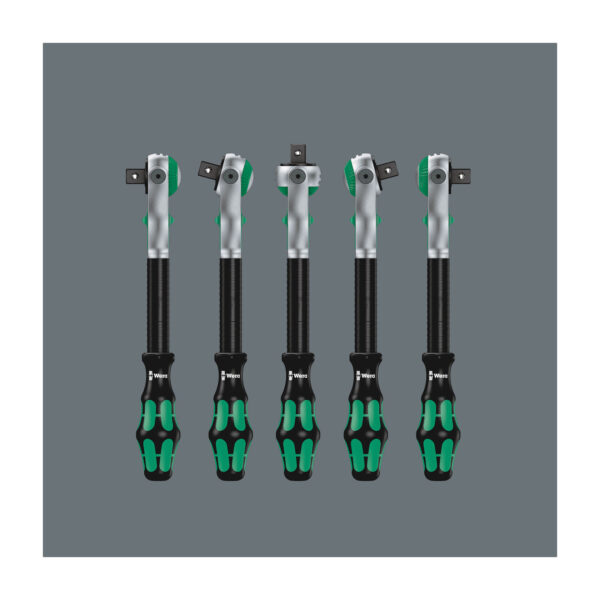 ensure safe working without any slipping of the ratchet head.  The ratchet can be used as a conventional screwdriver in the 0° position by attaching an adaptor and a bit. The flywheel design ensures rapid screwdriving. The rotation-symmetric construction of the Kraftform handle and the free-turning sleeve support rapid twisting. The outstanding design of the Kraftform handle fits perfectly into the hand preventing hand injuries such as blisters and calluses. The hard materials used for the handle ensure quick and easy hand repositioning without any danger of the skin 