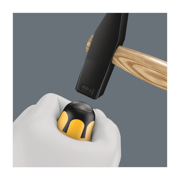 even when struck with a hammer. The ductile tempered material prevents the blade from splintering or breaking. Comes with an impact cap for durability and reduced risk of splintering. More torque can be transferred with the help of an open-end or ring spanner applied to the integrated hexagonal bolster. The Wera Black Point tip and a complex hardening process ensure a long service life of the tip